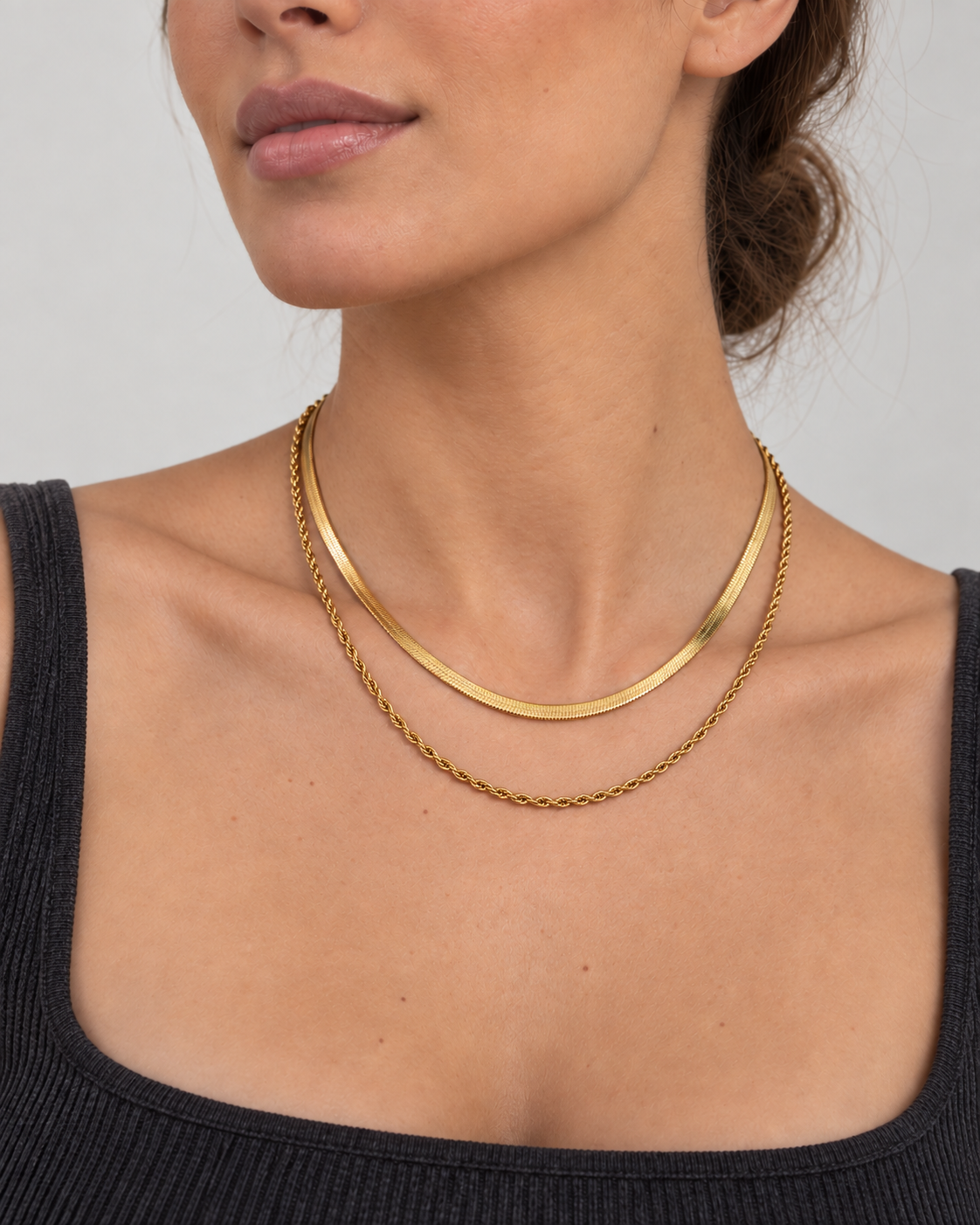 Model wearing VEYRISSA Double Layer Snake Chain Necklace