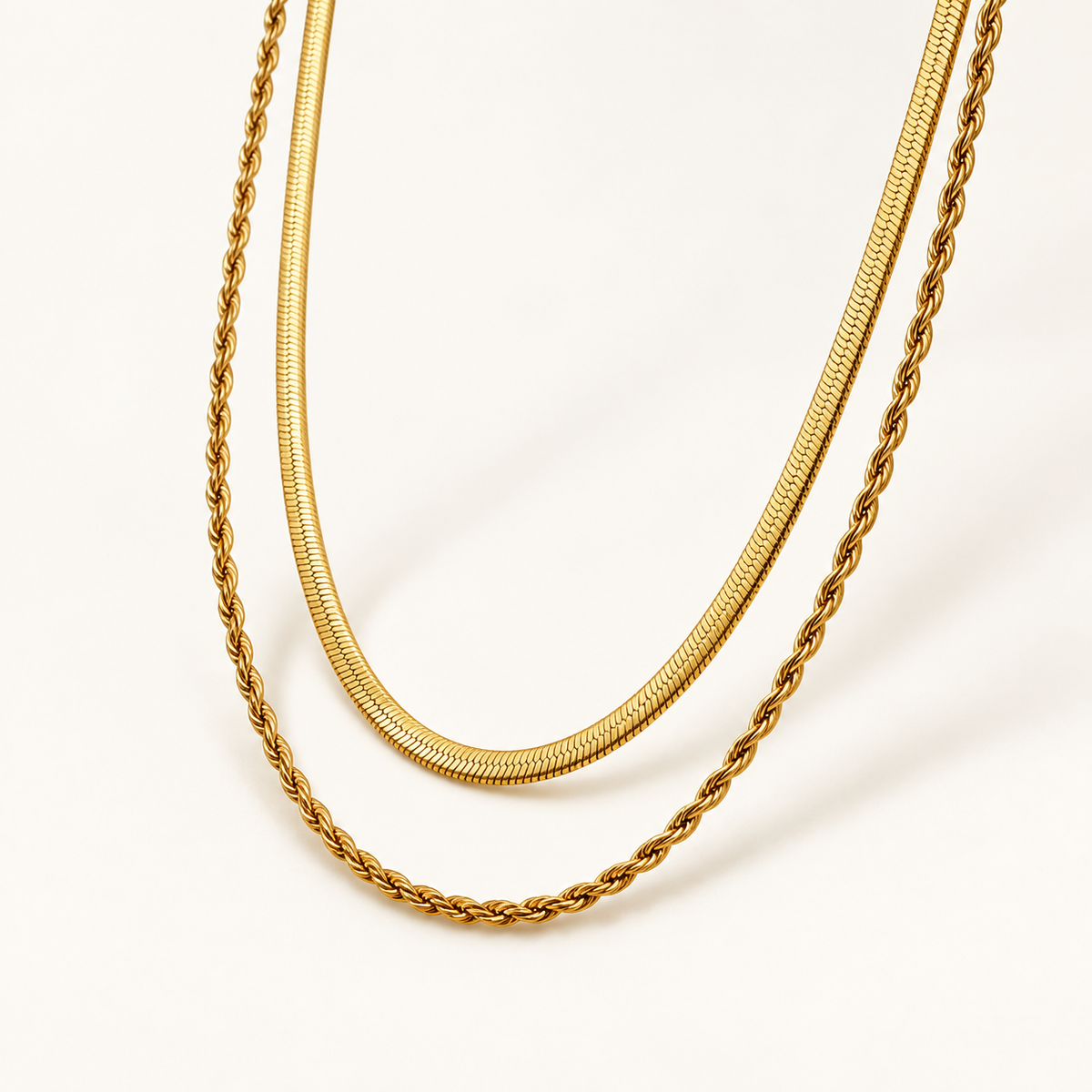 VEYRISSA Double Layer Snake Chain Necklace — angled view