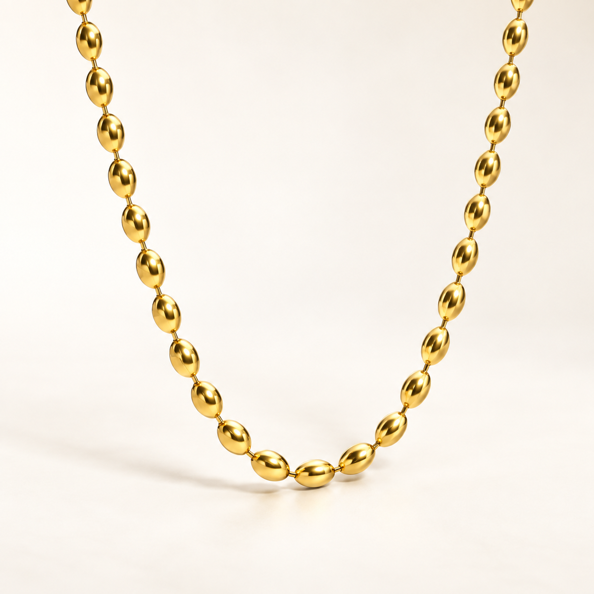 VEYRISSA 3mm Olive Bead Chain Necklace — angled view