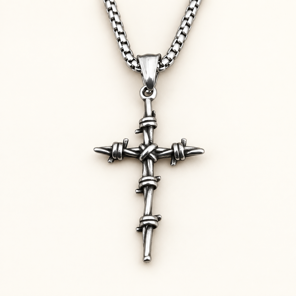 VEYRISSA Thorn Cross Pendant Necklace — angled view