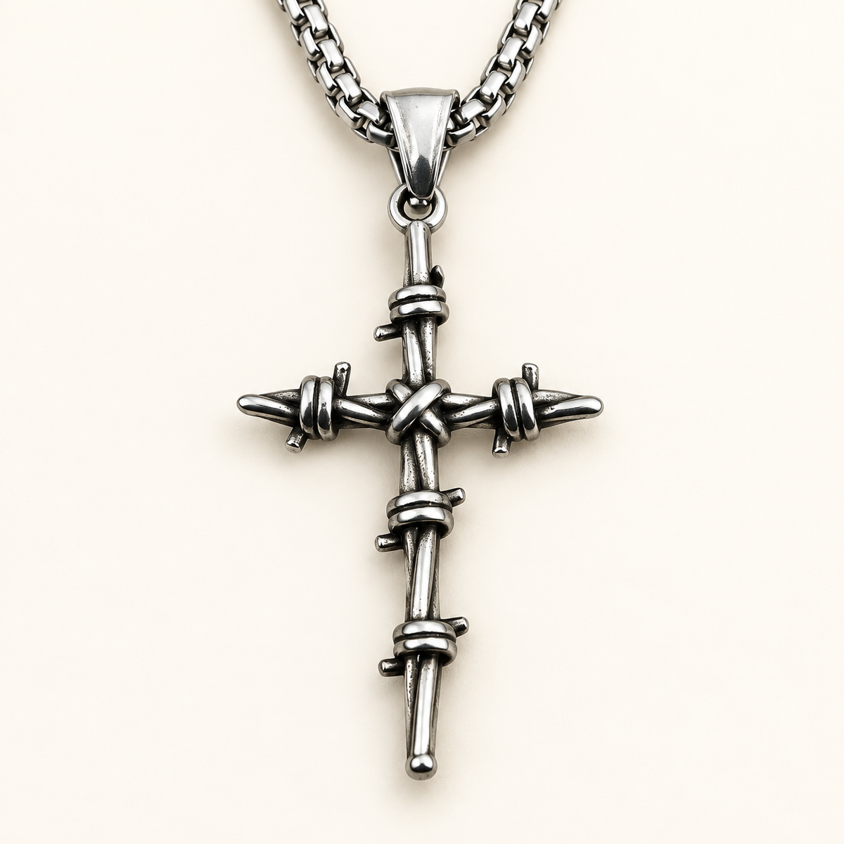 VEYRISSA Thorn Cross Pendant Necklace — close-up detail