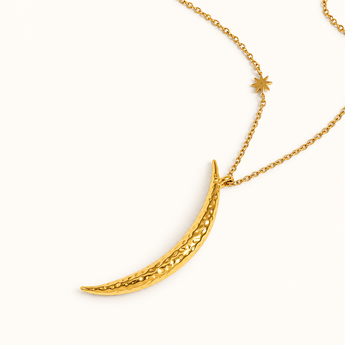 VEYRISSA Crescent Star Drop Necklace — angled view
