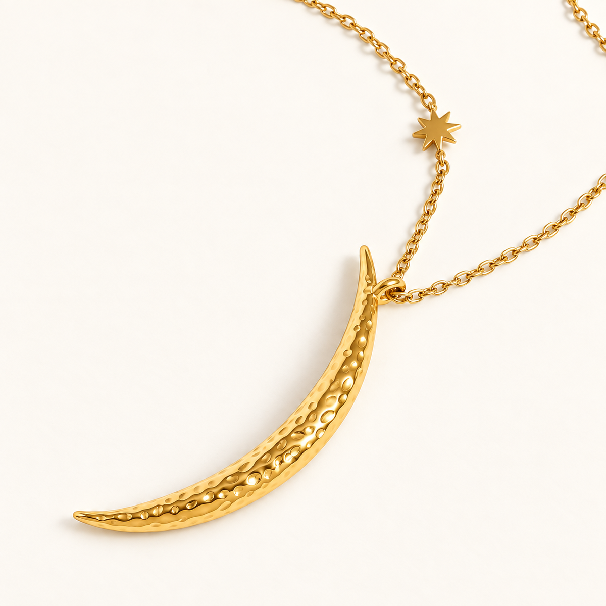 VEYRISSA Crescent Star Drop Necklace — close-up detail