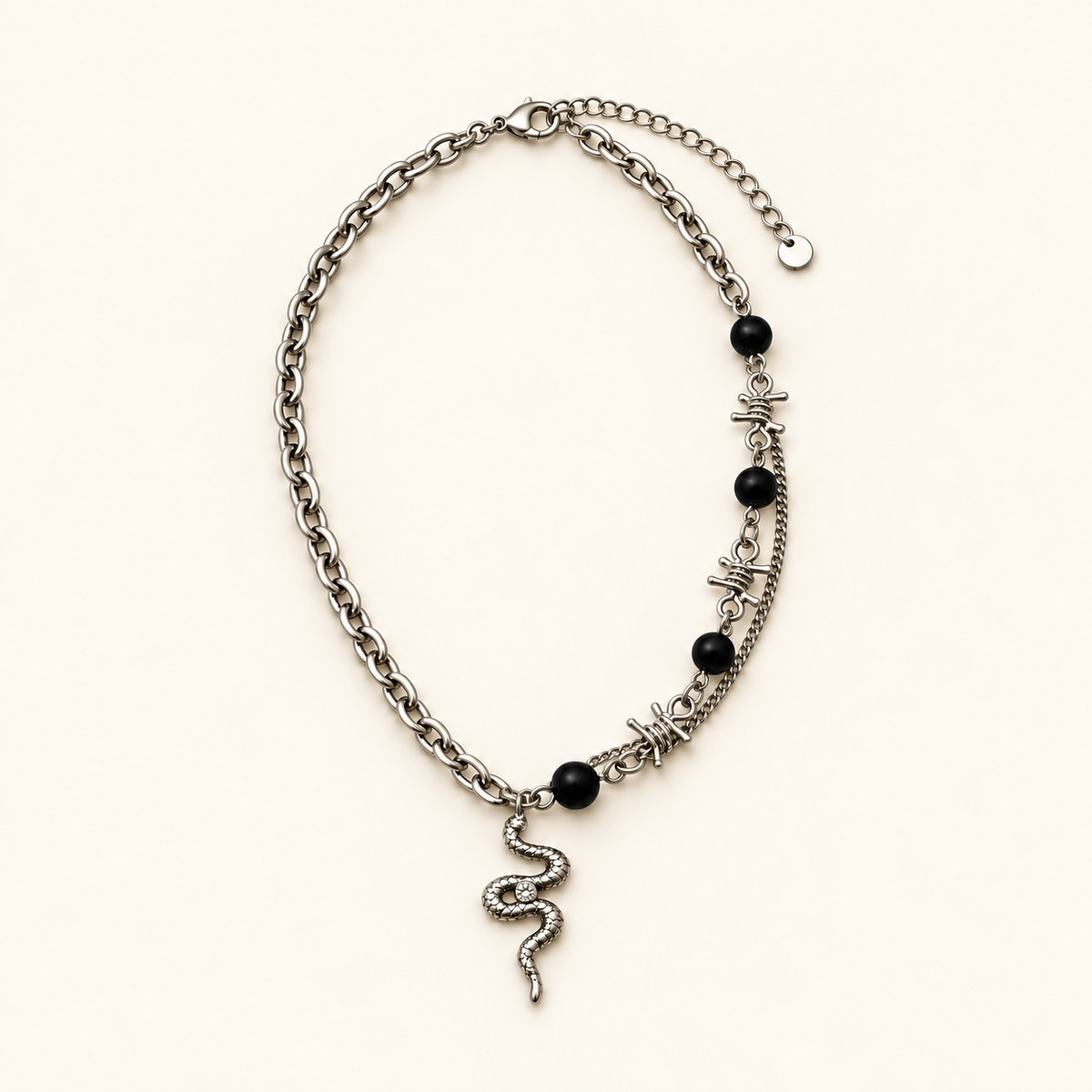 VEYRISSA Black Bead Thorn Chain Necklace — product view
