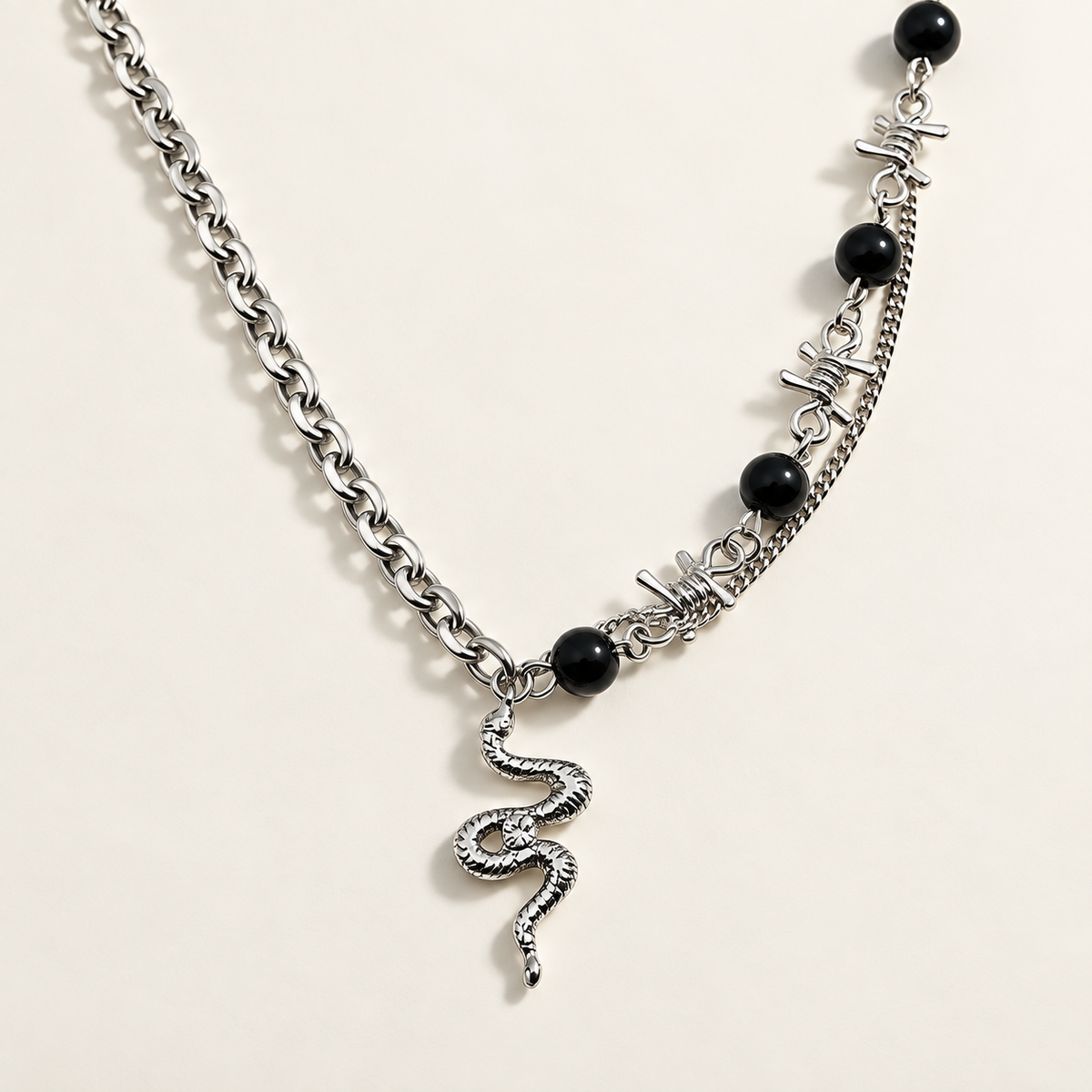 VEYRISSA Black Bead Thorn Chain Necklace — alternate view