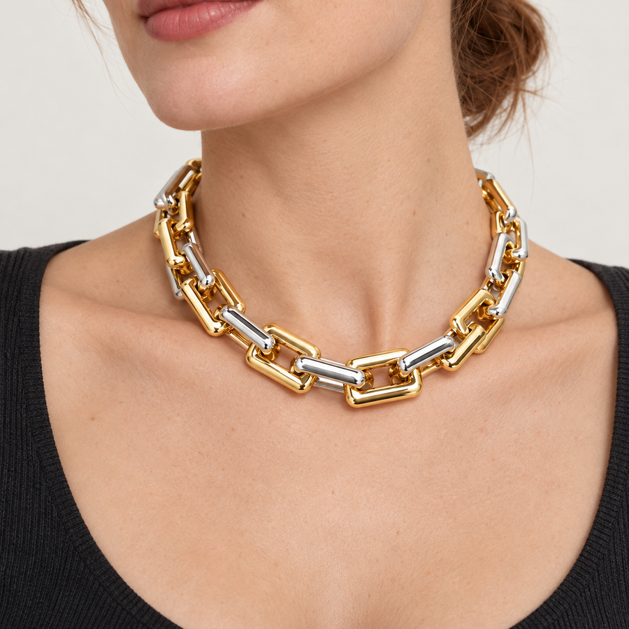 Model wearing VEYRISSA Sculpted Link Choker