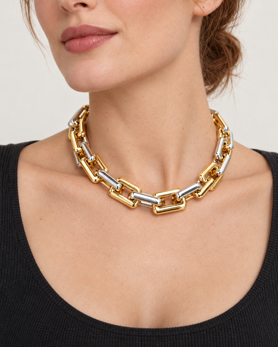 Model wearing VEYRISSA Sculpted Link Choker