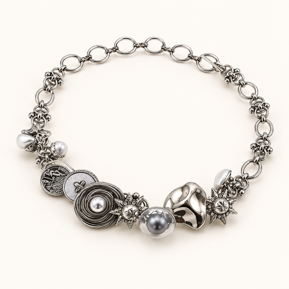 VEYRISSA Button Halo Pendant Necklace — angled view