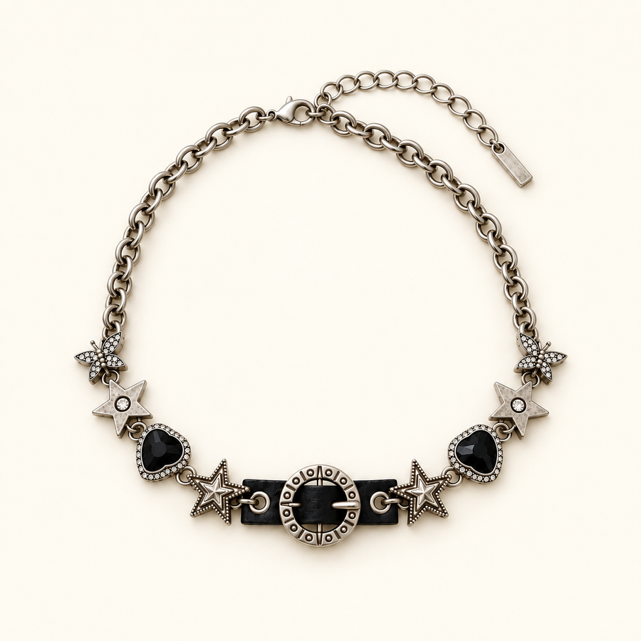VEYRISSA Black Crystal Buckle Choker — product view