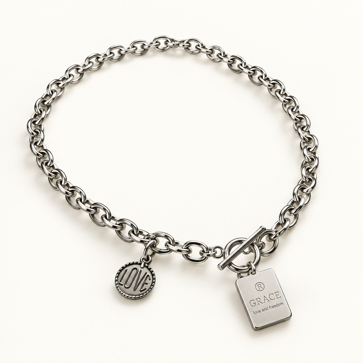 VEYRISSA Duke Love Coin Toggle Necklace — angled view